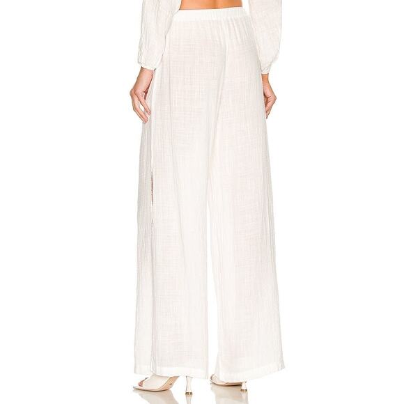 Bella Dahl White 2 Piece Side Slit Tie Front Wide Leg Coastal Beach Pant Top Set - Picture 2 of 11